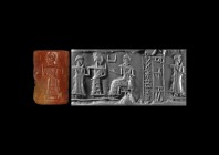 Western Asiatic Isin - Larsa Cylinder Seal for the Servant Girl of the God Ilabrat
20th century BC. An early Old Babylonian carnelian cylinder seal w...