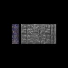Western Asiatic Cylinder Seal with Worshipping Scenes
Mid 3rd millennium BC. An old Iranian lapis lazuli cylinder seal which shows two registers, but...