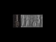 Western Asiatic Akkadian Cylinder Seal with Gods
23rd-22nd century BC. A carved black jasper cylinder seal with seated figures; accompanied by a muse...