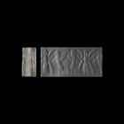 Western Asiatic Late Neo-Babylonian Cylinder Seal with Winged Beings
625-539 BC. A rock crystal cylinder seal with antithetical group consisting of a...