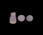 Western Asiatic Aramaic Inscribed Seal
7th-6th century BC. A carved lavender chalcedony stamp seal with three lobes to the upper face, piriform body,...