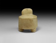 Western Asiatic South Arabian Lidded Vessel
2nd century BC-2nd century AD. A carved alabaster drum-shaped vessel with three stub feet to the undersid...