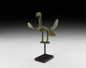 Western Asiatic Bactrian Bird Statue
Late 3rd-early 2nd millennium BC. A bronze figure of a stylised bird with hooked beak and disc eye, long ribbed ...