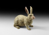 Chinese Tang Rabbit Figurine
Tang Dynasty, 618-907 AD. A terracotta figure of a half-standing rabbit with alert expression, ears erect with red pigme...