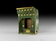 Chinese Ming Green Glazed House Roof Tile
Ming Dynasty, 1368-1644 AD. A green-glazed hollow ceramic house shrine with detailed roof, decorative proto...