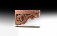 Rajasthan Wall Bracket with Elephant
9th-11th century AD. A carved stone architectural bracket comprising a slender ledge with stepped cone finial to...