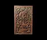 Indian Deccan Carved Stone with Flowers
17th century AD. A rectangular sandstone plaque with raised border, reserved bowl with abundant foliage and f...