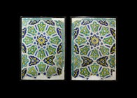 Islamic Tile Panel Pair
16th-17th century AD. A matched pair of ceramic tile panels, each an arrangement of rosettes, buds, leafs and other motifs in...