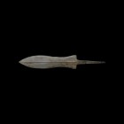 Roman Pugio Dagger
1st century BC-1st century AD. An iron two-edged dagger blade with waisted sides and broad point, midrib extending to the tip, tap...