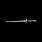 Tudor Stiletto Dagger
Late 16th century AD. A steel dagger of stiletto type with slender two-edged fullered blade, curved quillons with ring to one f...