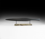 Enormous Viking Socketted Spearhead
9th-12th century AD. An iron spearhead of exceptional proportions with lozenge-section lanceolate blade, short ne...