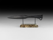 Large Viking Looped and Socketted Spearhead
9th-12th century AD. A substantial iron spearhead comprising a leaf-shaped two-edged blade with short nec...