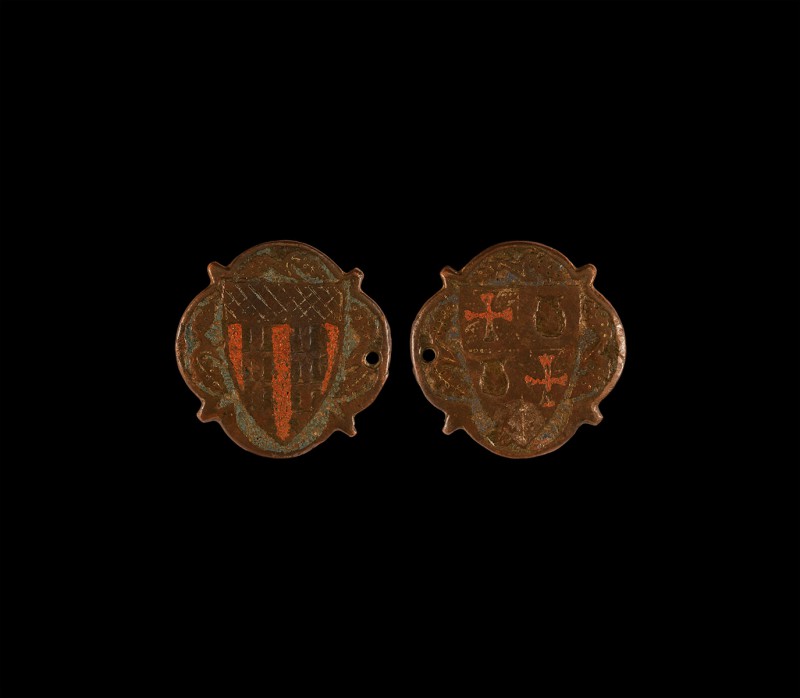 Medieval Gilt Double-Sided Heraldic Horse Harness Banneret
13th-15th century AD...