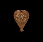 Large Medieval Teardrop Horse Harness Pendant with Sexofoil
13th-15th century AD. A large bronze harness pendant formed as a teardrop plaque with tre...