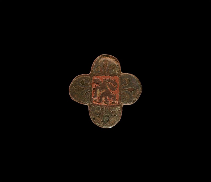 Medieval Heraldic Horse Harness Stud with Lion
13th-14th century AD. A fully en...