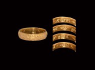 Post Medieval Decorated 'Accept My Good Will' Gold Posy Ring
18th century AD. A D-section gold posy ring with fruits and foliage to the outer face, i...