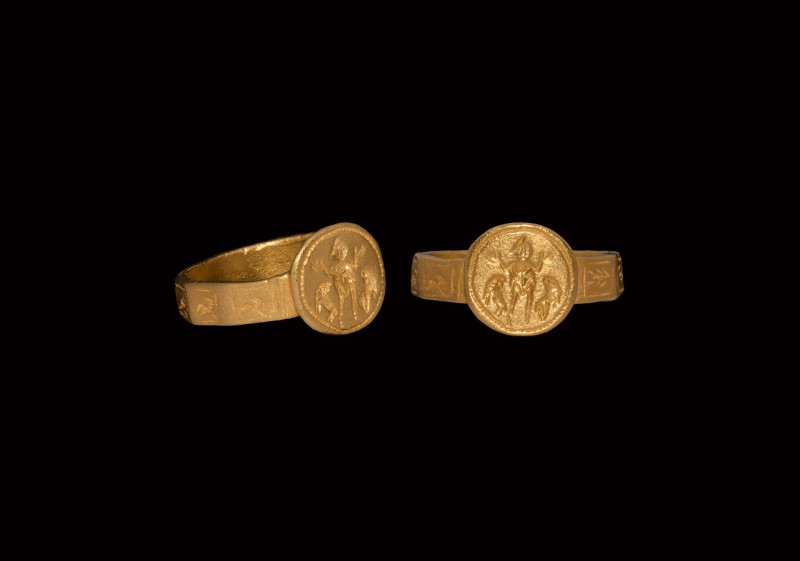 Byzantine Gold Ring with Saint
6th-7th century AD. A gold finger ring with imag...