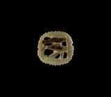 Egyptian Wedjat Eye Amulet
Third Intermediate Period, 1070-664 BC. A glazed composition openwork amulet with serrated edge and central design of the ...