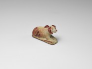 Egyptian Ram Amulet
Late Period, 664-332 BC. A glazed composition amulet in the form of a reclining ram, sacred to the god Amun, on a base, suspensio...