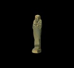 Egyptian Blue Glazed Shabti
Saite Period, 664-525 BC. A substantial well modelled pale green composition mummiform shabti, with good facial features,...