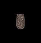 Egyptian Amulet with Cartouche
Ptolemaic Period, 332-30 BC. A bifacial schist amuletic pendant of a cartouche with hieroglyphs to both faces, ribbed ...