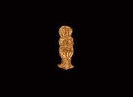 Greek Gold Mermaid Pendant
5th-3rd century BC. A sheet-gold mermaid decorative or amuletic figure with splayed tail, hands cupping the breasts, repou...