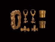 Greek Hellenistic and Other Gold Jewellery Collection
2nd century AD and later. A mixed group of gold items comprising: a Byzantine hollow-formed col...