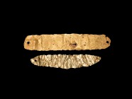 Greek Hellenistic Gold Wrist Ornament Group
4th-1st century BC. A pair of gold rectangular wrist ornaments, one with a series of hatched lines, both ...