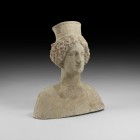 Greek Bust of Demeter
4th century BC. The female bust of the goddess Demeter(?), a stucco protome with narrow face, aquiline nose, small mouth, thick...