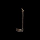 Roman Miniature Ladle
Eastern Empire, 3rd-5th century AD. A bronze ladle with deep circular bowl, round-section handle with bird finial. 26 grams, 93...