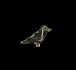 Roman Green Glass Bird Model
1st-3rd century AD. A green glass moulded model bird with flange wing and short legs, asymmetrical tail. 5.22 grams, 38m...