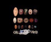 Roman and Later Bead Group
1st-20th century AD. A mixed group of beads including millefiori, amethyst, carnelian, banded agate and other stones in fu...