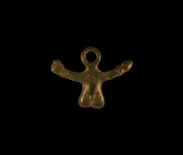 Roman Phallic Pendant
1st century BC-1st century AD. A bronze pendant comprising male genitals flanked by a phallus and fist in the fica gesture, loo...