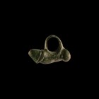 Roman Phallic Pendant
1st-2nd century AD. A bronze pendant in the form of a phallus with large suspension loop to the upper face. 6.8 grams, 25mm (1"...
