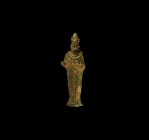 Roman Zeus Labrandeus Statuette
1st-2nd century AD. A bronze statuette of the cult image of Zeus Labrandeus, wearing a wreath to the forehead with sa...
