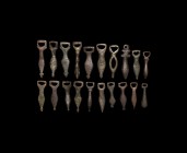 Roman Pendant Collection
1st-4th century AD. A large group of bronze harness pendants with mainly D-shaped suspension loops and flat-section biconica...