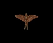 Roman Eagle Mount
1st-2nd century AD. A bronze eagle figurine with wings spread, mounted on two rectangular-section bars, feather detailing to the wi...