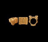 Byzantine Gold Episcopal Ring
15th century AD or later. A substantial gold openwork ring in the form of an ecclesiastical column capital; the shank w...