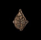 Byzantine Bread Stamp
10th-13th century AD. A fabricated bronze piriform stamp with radiating lobes, central chi-rho Christogram motif. 7.4 grams, 44...