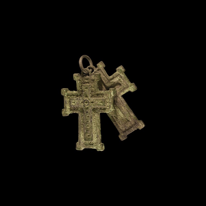 Byzantine Reliquary Cross Pendant
8th-10th century AD. A substantial two-part b...