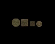 Byzantine Tabular Trade Weight Group
6th-10th century AD. A mixed group of bronze tabular trade weights with incised letters and detailing. See Weber...