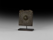 Byzantine Hinged Casket Lid
5th-7th century AD. A rectangular sheet bronze lid with hinge fittings to one short edge, attachment holes to the rim; ce...