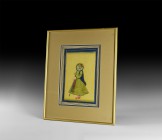 Western Asiatic Framed Persian Painting
18th-19th century AD. A hand-painted watercolour image of a wealthy male wearing a headdress, earrings, full-...