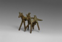 Western Asiatic Model Chariot Horse Pair
2nd millennium BC. A conjoined pair of bronze horses each with yoke to the neck, shaft to the rear. 35 grams...