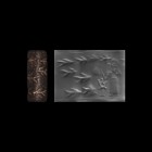 Western Asiatic Late Uruk-Jemdet Nasr Cylinder Seal with Fish Worshipping the Goddess Inana
30th-32nd century BC. A black limestone cylinder seal wit...