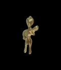 Western Asiatic Elamite Piravend Pendant
1st millennium BC. A bronze pendant of a female; large head with stylised features, hands holding a baby; su...