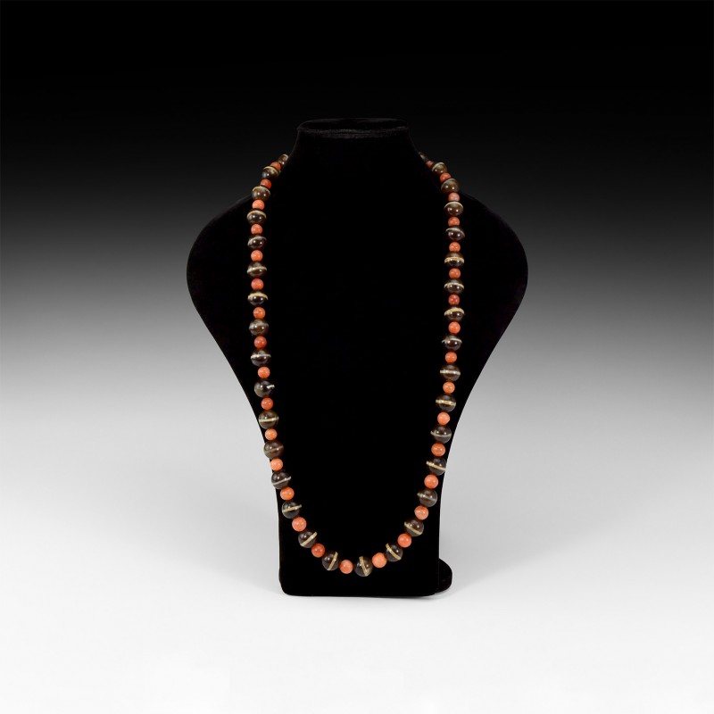 Tibetan Polished Agate and Carnelian Prayer Necklace
18th-19th century AD. A re...
