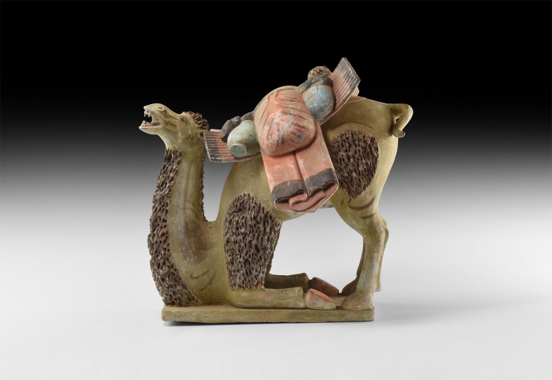 Chinese Tang Camel Figurine
Tang Dynasty, 618-906 AD. A ceramic figure of a cam...