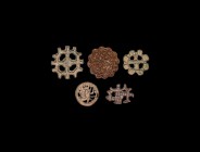 Indus Valley Stamp Seal Collection
23rd-20th century BC. A mixed group of bronze seals comprising: one with unidentified form with central compartmen...