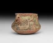 Indus Valley Painted Bowl with Rings
2nd millennium BC. A squat ceramic bowl with carinated body, everted rim, applied loops beneath the rim and free...